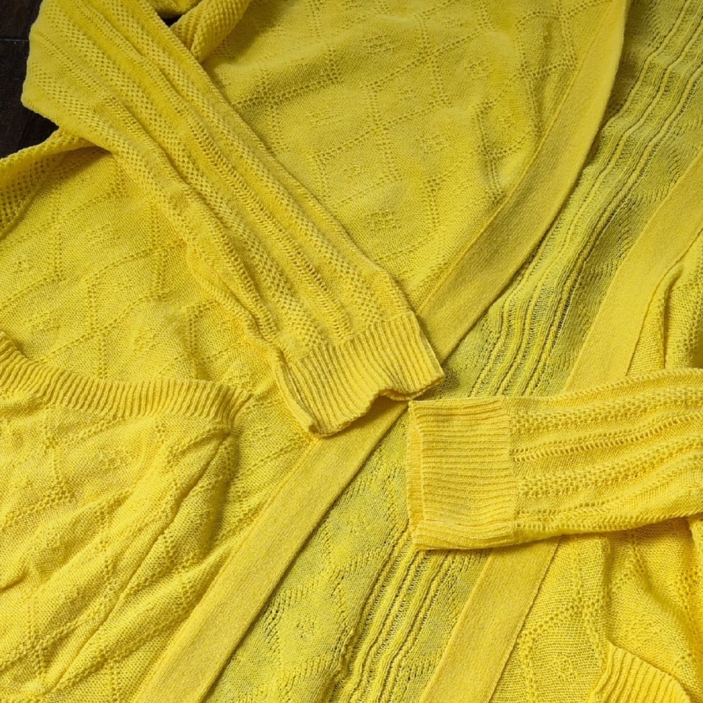 ANTHRO I Yellow Lightweight Knit Hooded Open Cardigan Sweater by Sparrow, M - Picture 7 of 12